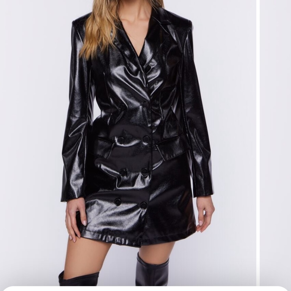 Faux leather blazer mini dress